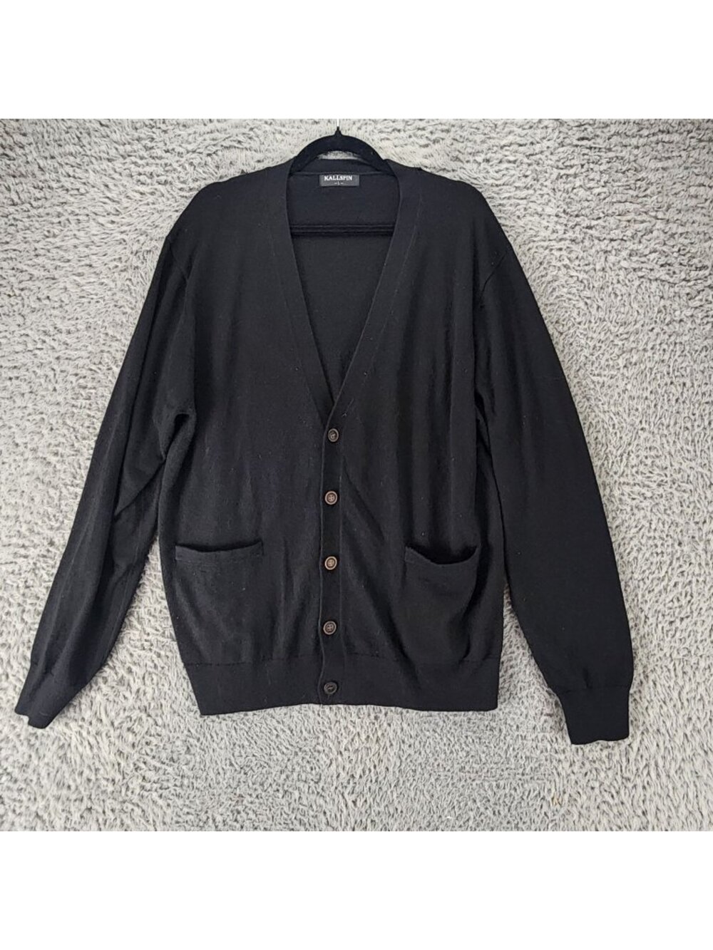 Kallspin Sweater Womens Large Black Cashmere Blend Button Up Cardigan *Read*